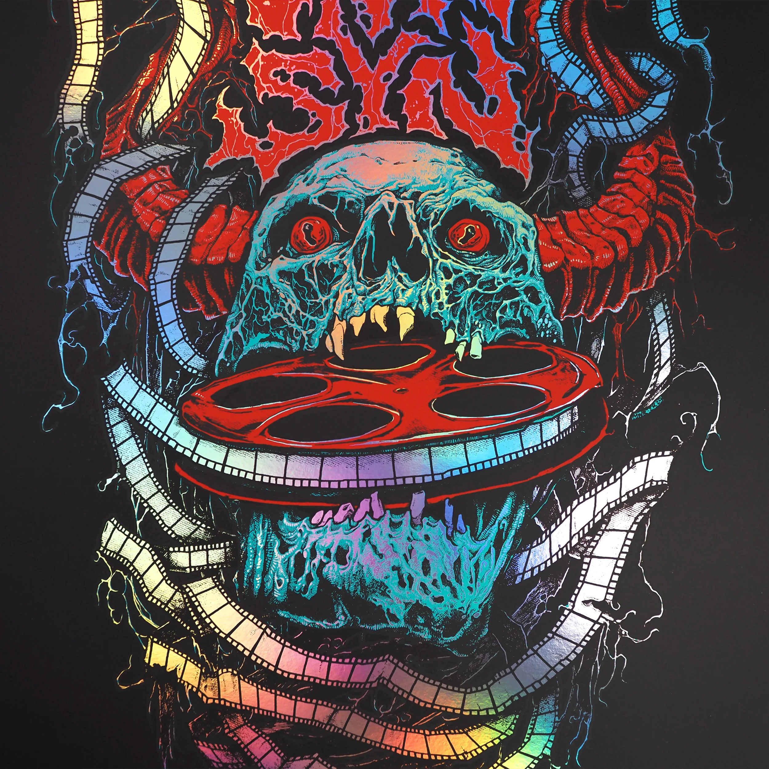 VinSyn Reel Skull - Rainbow Holographic Screen Print - Image 3